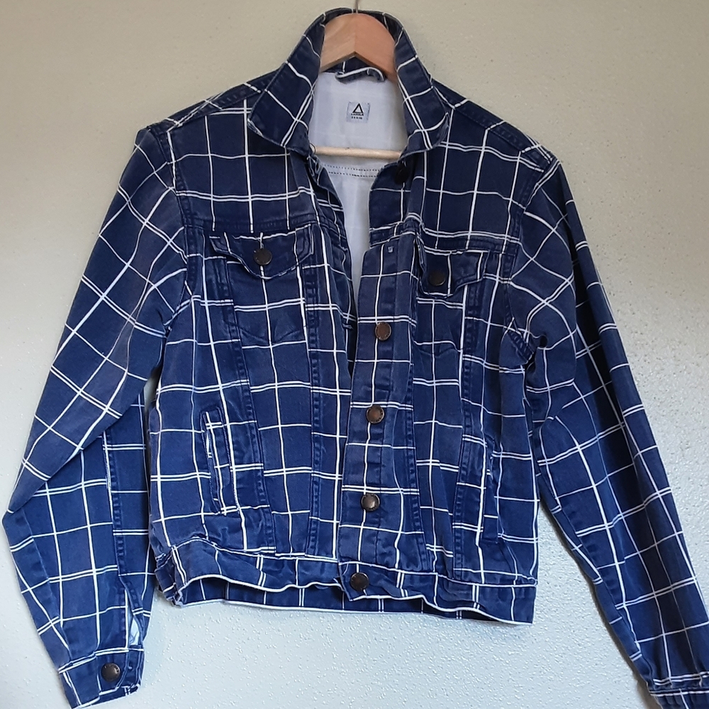 Lasula Blue Checkered Denim Jacket